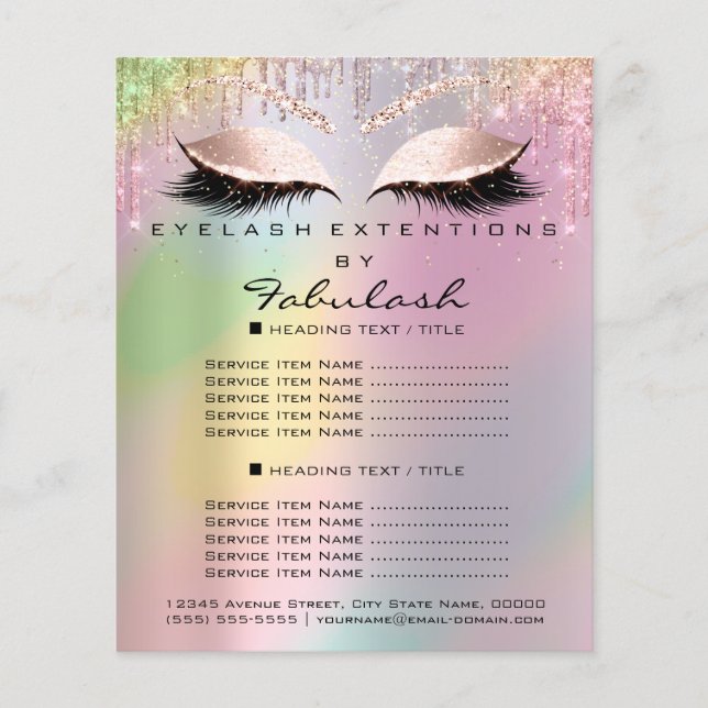 Makeup Beauty Glitter Pris List Lash Holograph Flygblad (Framsidan)