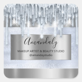 Makeup Beauty Glitter Silver Ram Boutique Blue Fyrkantigt Klistermärke