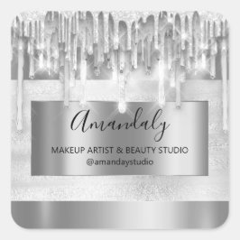 Makeup Beauty Glitter Silver Ram Boutique Grått Fyrkantigt Klistermärke