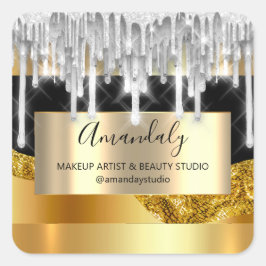 Makeup Beauty Glitter Silver Ram, Guld Fyrkantigt Klistermärke