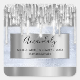 Makeup Beauty Glitter Silver Ram Tack Fyrkantigt Klistermärke