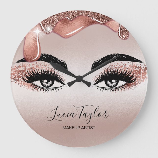 Makeup Beauty Lash Ro Guld Drives Glitter Stor Klocka (Framsida)
