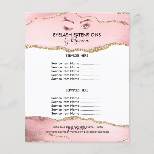 Makeup Beauty Lash Salon  Rosa Girly Modern Flygblad (Framsidan)