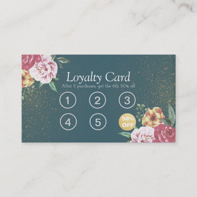 Makeup Beauty Loyalty Card Blommigt Grönt Glitter Lojalitetskort (Framsida)