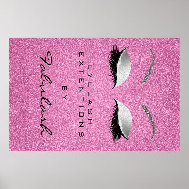 Makeup Beauty Salon Eyebrow Namn Silver Rosa Poster (Framsidan)