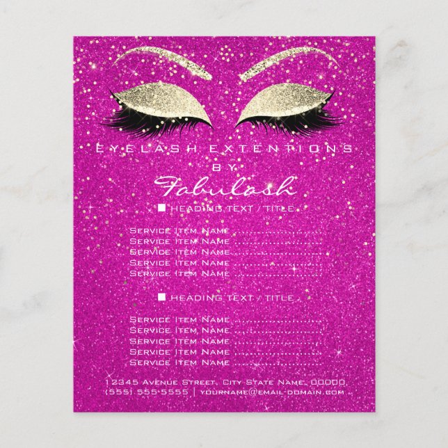 Makeup Beauty Salon Flyer Guld Confetti Shock rosa (Framsidan)