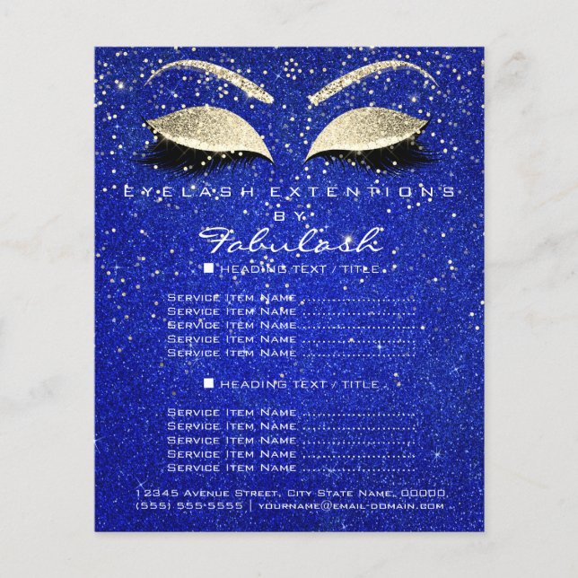 Makeup Beauty Salon Glitter Flyer Guld Cobalt Blue (Framsidan)