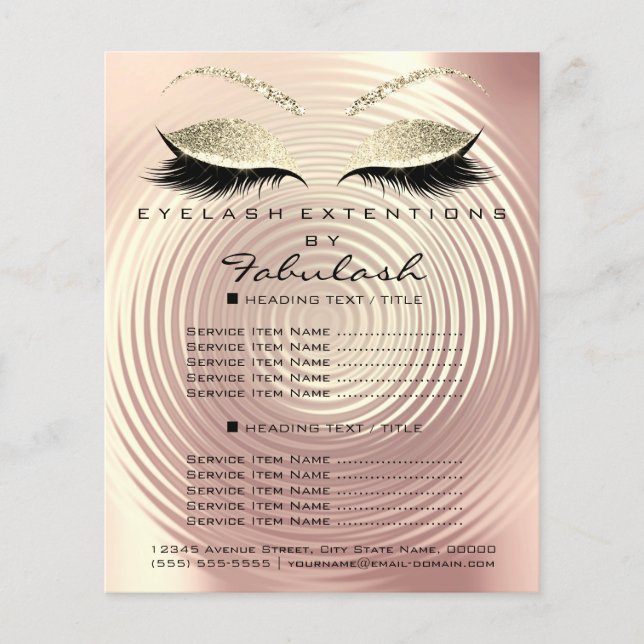 Makeup Beauty Salon Glitter Flyer Ro Guld Smala (Framsidan)