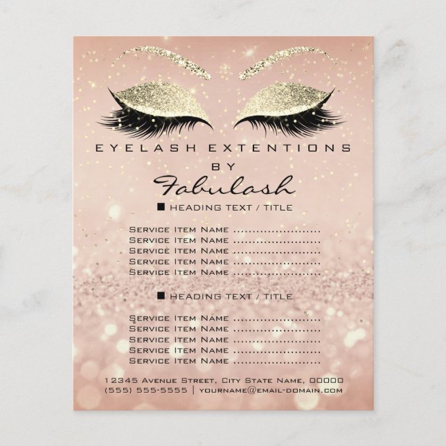 Makeup Beauty Salon Glitter Flyer Rosa Guld Smala (Framsidan)