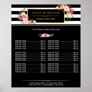 Makeup Beauty Salon Guld Blommigt Rand Pris List Poster