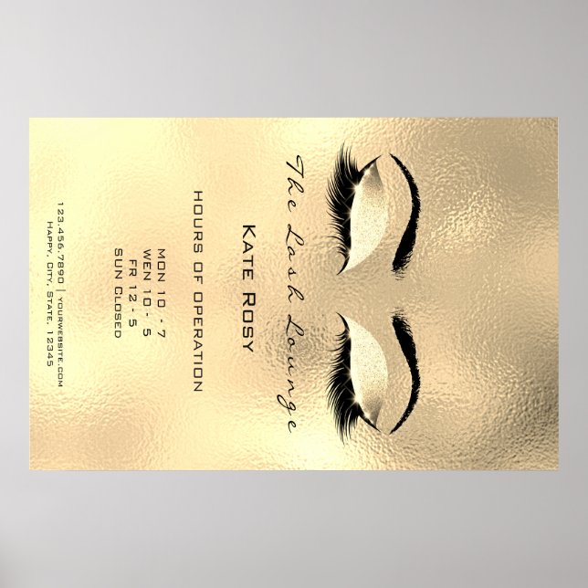 Makeup Beauty Salon  Guld öppettider Poster (Framsidan)
