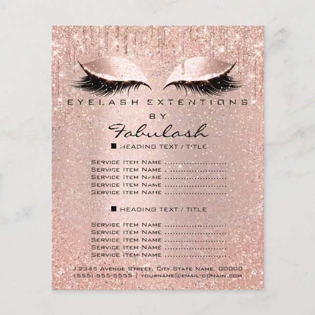 Makeup Beauty Salon Hair Glitter Pris List Lash Flygblad (Framsidan)