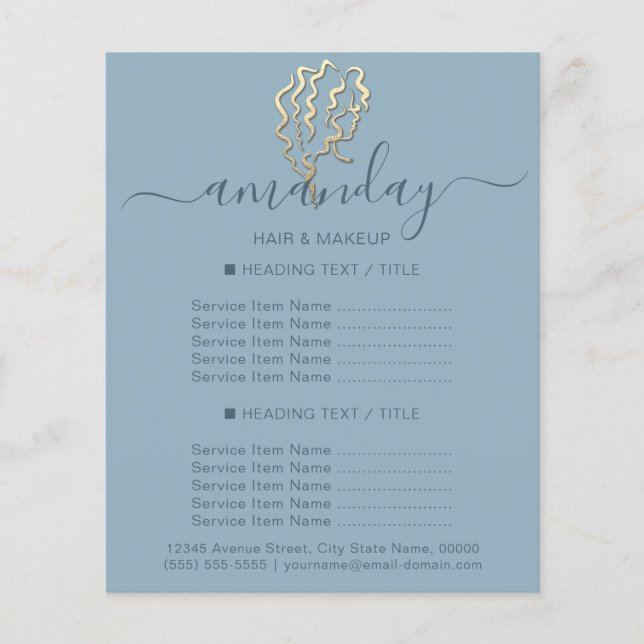 Makeup Beauty Salon Hairdresser Logotyp Guld Blue Flygblad (Framsidan)