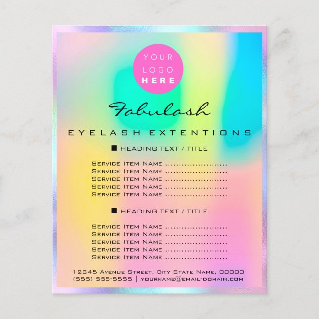 Makeup Beauty Salon Logotyp Rosa Holograph Lash Flygblad (Framsidan)