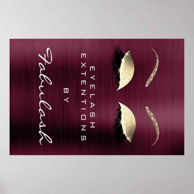 Makeup Beauty Salon Namn Guld Burgundy Eyebrows Poster (Framsidan)