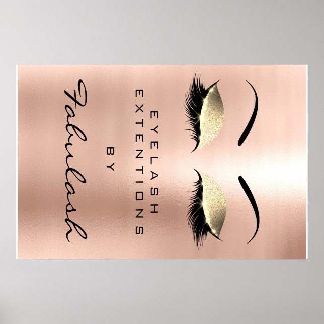 Makeup Beauty Salon Namn Guld Glam Rosa Eyebrows Poster (Framsidan)