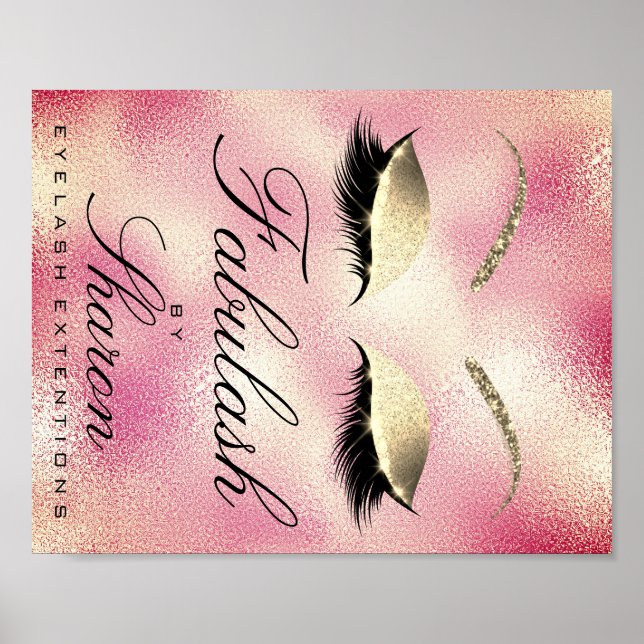 Makeup Beauty Salon Namn Guld Glitter Sharon Peony Poster (Framsidan)