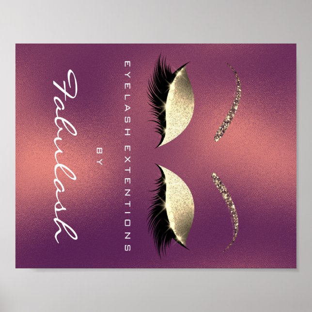 Makeup Beauty Salon Namn Guld Lash Copper Poster (Framsidan)