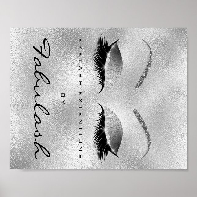 Makeup Beauty Salon Namn Silver Glitter Glam Poster (Framsidan)