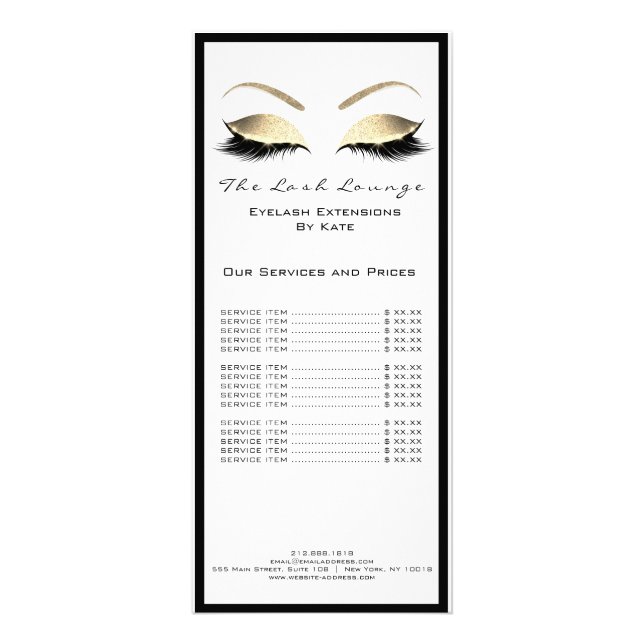 Makeup Beauty Salon Namn White Guld Black Eyebrun Reklamkort (Framsidan)