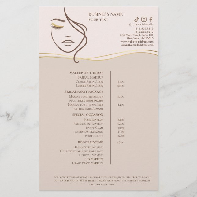 Makeup Beauty Salon Price List Flygblad (Framsidan)
