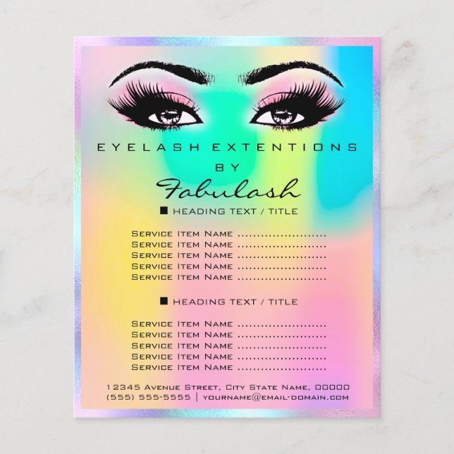 Makeup Beauty Salon Ro Glitter Holograph Lash Flygblad (Framsidan)