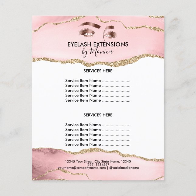 Makeup Beauty Salon  Rosa Girly Modern Flygblad (Framsidan)