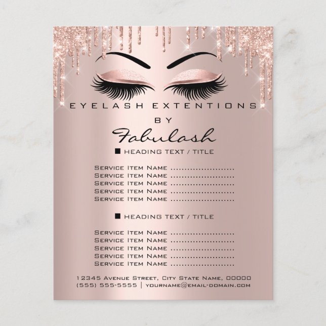 Makeup Beauty Salon Rosa Glitter Flyer Brows Lash (Framsidan)