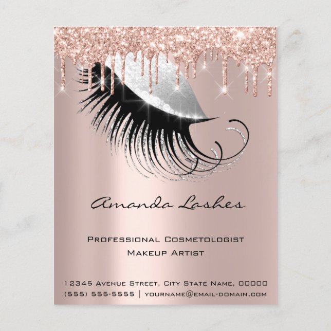 Makeup Beauty Salon Rosa Glitter Flyer Grått Ro (Baksidan)