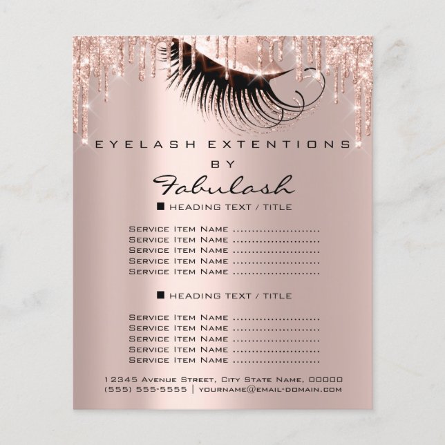Makeup Beauty Salon Rosa Glitter Flyer Lash (Framsidan)