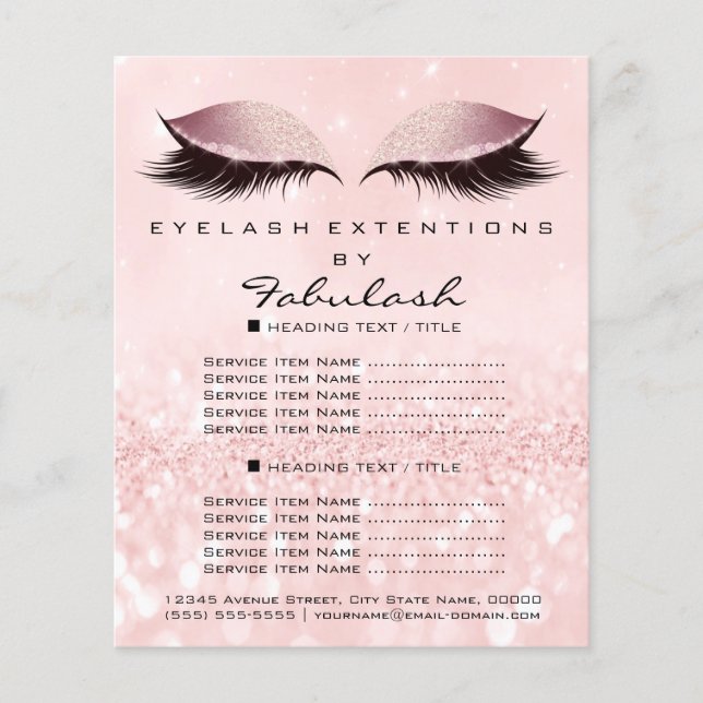 Makeup Beauty Salon Rosa Glitter Flyer Powder Lash (Framsidan)