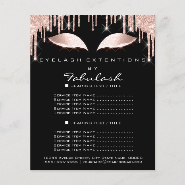 Makeup Beauty Salon Rosa Glitter Flyer Spark Black (Framsidan)