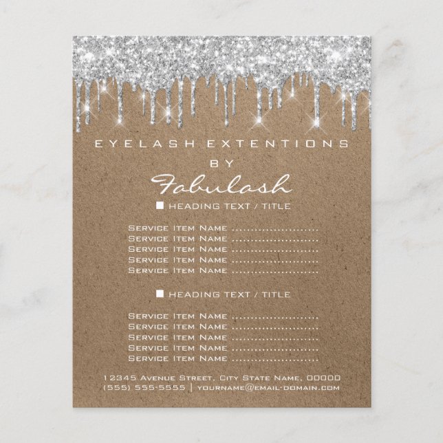 Makeup Beauty Salon Silver Drips Kraft Rustic Flygblad (Framsidan)