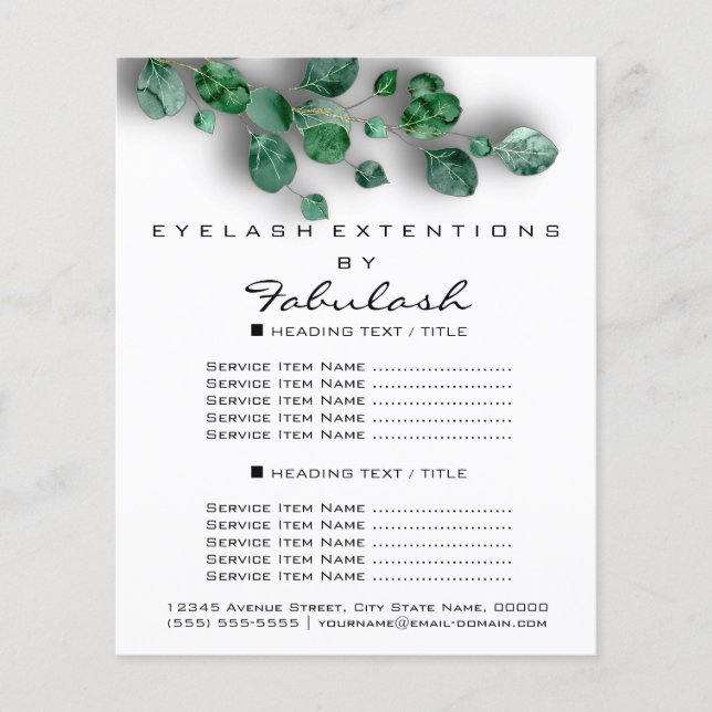 Makeup Beauty Salon Woodland Eucalyptus Organic Flygblad (Framsidan)