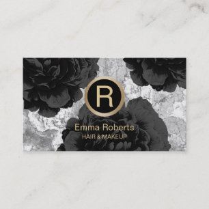 Makeup & blommigt för svart för Monogram för Visitkort