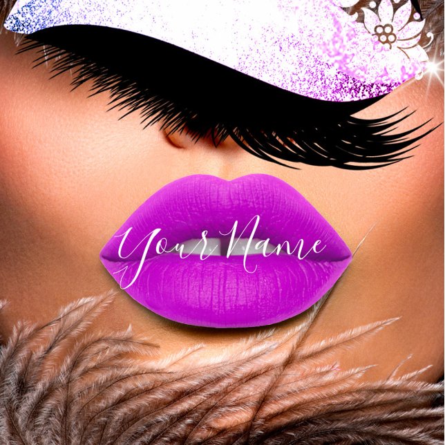 Makeup Boutique White Kiss Lila Läppar Lash QRCode Fyrkantigt Visitkort (Makeup Boutique White Kiss Purple Lips Lash QRCode Square Business Card)