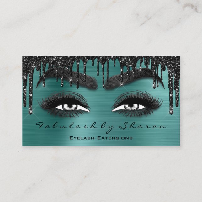Makeup Brow Eyelash Extension QR Code Drives Teal Visitkort (Framsida)