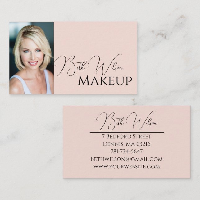 Makeup Business Card, Pink & Black Visitkort (Fram/baksida)