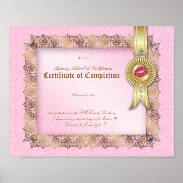 Makeup Diploma Certificate of Complete Rosa Guld Poster (Framsidan)
