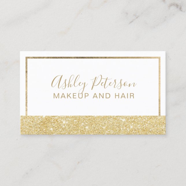 Makeup elegant chic guld glitter, ram visitkort (Framsida)