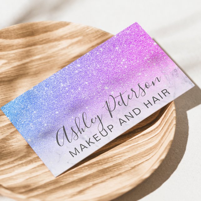 Makeup elegant typography marble lila glitter visitkort (Skapare uppladdad)