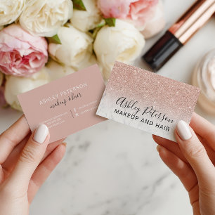 Makeup elegant typography marble rose gold glitter visitkort