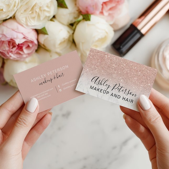 Makeup elegant typography marble rose gold glitter visitkort (Makeup elegant typography marble rose gold glitter business card)