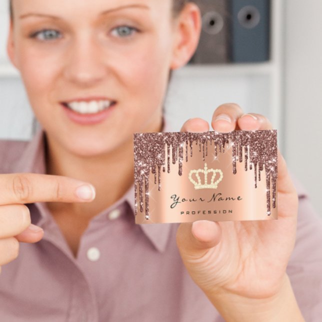 Makeup Event Planner Glitter Ro Krona koppar Visitkort (Makeup Event Planner Glitter Rose Crown Copper Business Card)