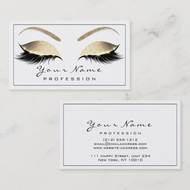 Makeup Eyebrow Beauty Lash Glitter Guld White Visitkort (Fram/baksida)
