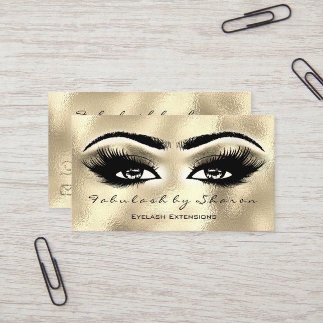 Makeup Eyebrow Lash Extension Glitter Golden Öga Visitkort (Fram/Back In Situ)