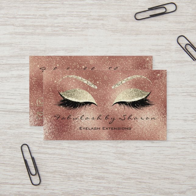 Makeup Eyebrow Lash Extension Glitter Guld Peach Visitkort (Fram/Back In Situ)