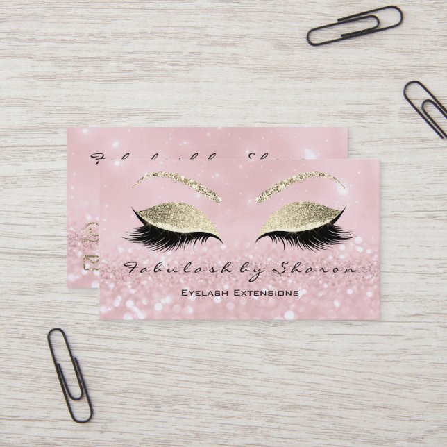 Makeup Eyebrow Lash Extension Glitter Guld Rosa Visitkort (Fram/Back In Situ)
