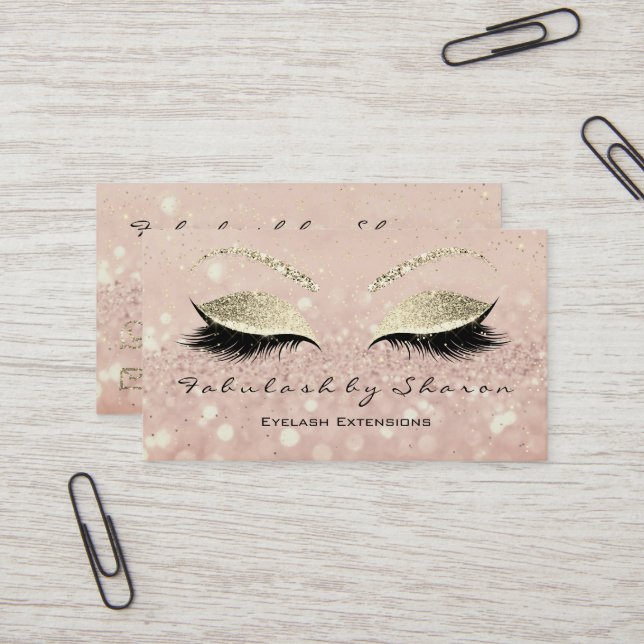 Makeup Eyebrow Lash Extension Glitter Guld Skinn Visitkort (Fram/Back In Situ)