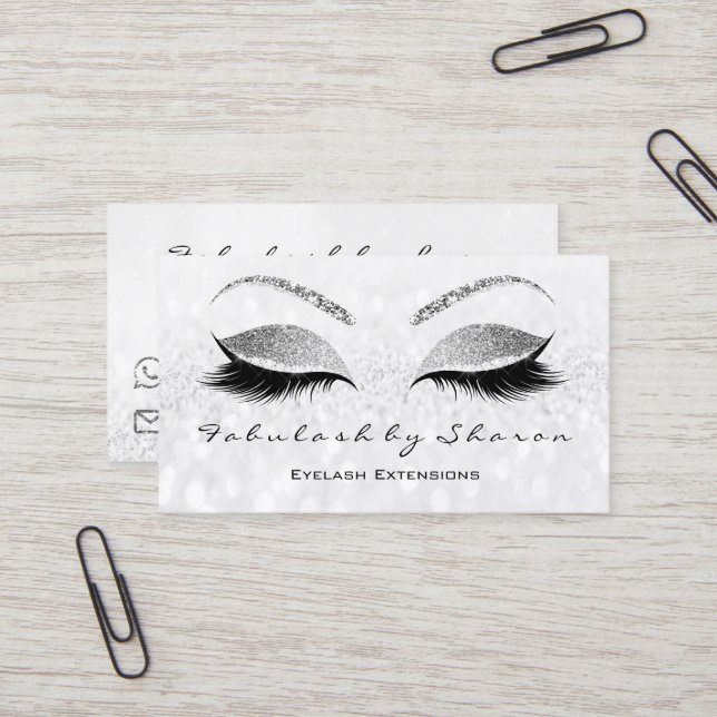 Makeup Eyebrow Lash Extension Glitter Silver Grått Visitkort (Fram/Back In Situ)